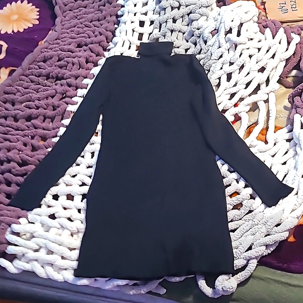 Black mid length, long sleeve, turtle neck dresz